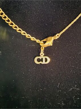 Christian Dior Authentic Vintage Logo CD Monogram Pendant with Crystal Necklace